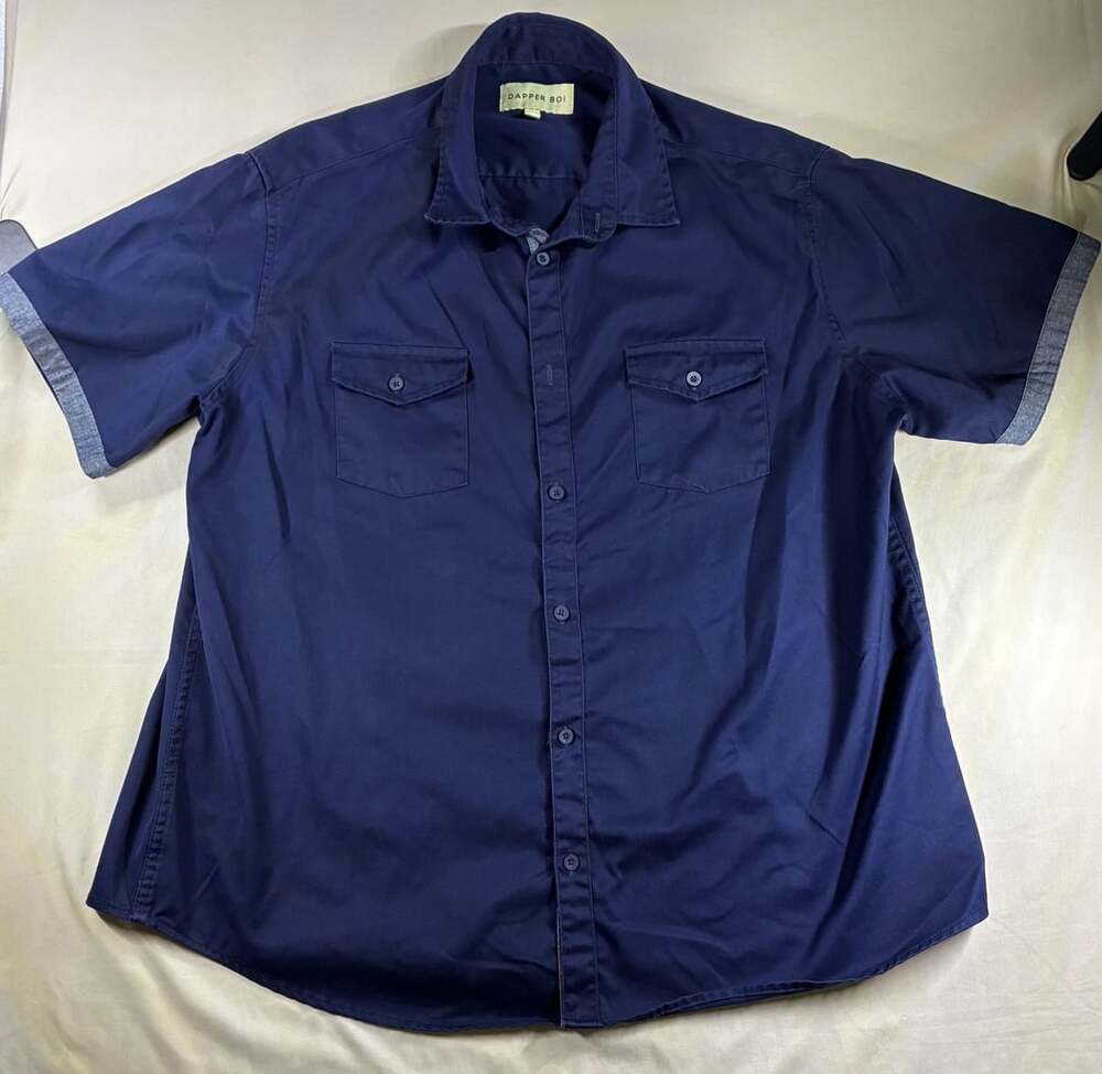Dapper Boi Short Sleeve Button Down Shirt Blue XL